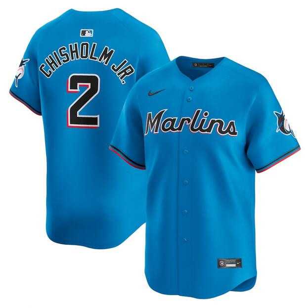 Mens Miami Marlins #2 Jazz Chisholm JR. Blue Limited Stitched Baseball Jersey Dzhi